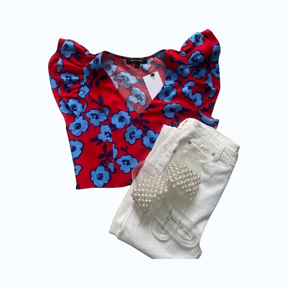 Ruffled Cap Sleeve Top